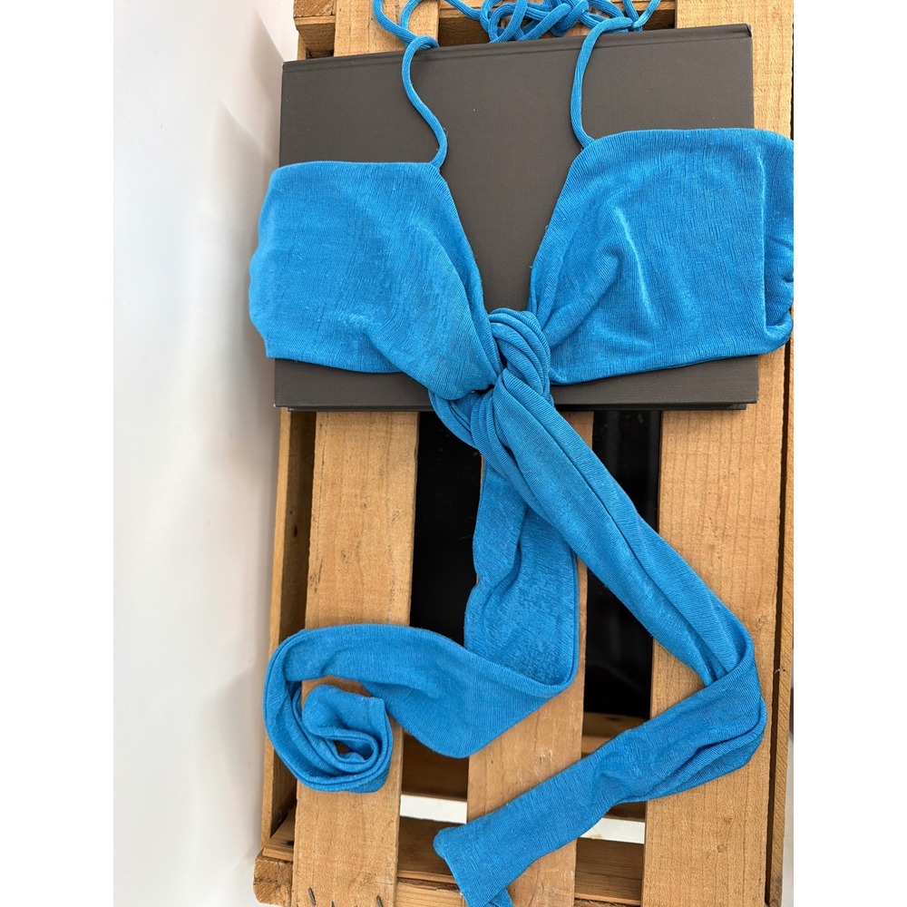 Princess Polly Blue Ribbed Multi Way Tie Halter Crop Top Size US 4 Wrap Shirt